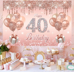 40th Birthday Decorations Party Kit Rose Gold Balloons Tiara Sash Backdrop