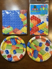 WOW!!! Building Blocks 1 Tablecover, 16 Napkins & 16 Paper Plates & FAST SHIP!