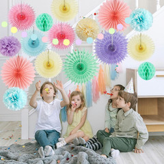 Pastel Party Decorations Rainbow Paper Fans Party Decorations Light Pink Blue Pu