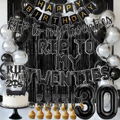 30th Birthday Decorations – RIP 20s Balloons, Party Supplies for Him/Her, Black