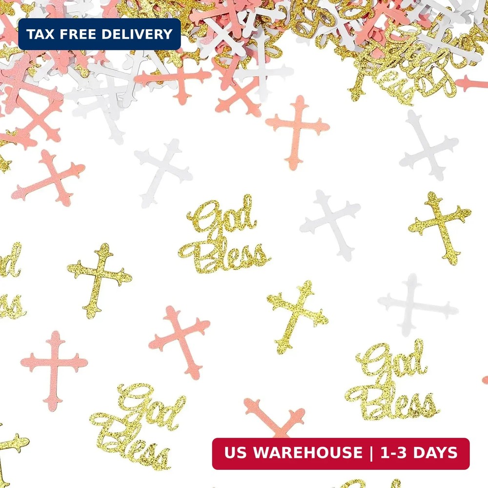 Marspark 300 Pcs Baptism Confetti Glitter Cross God Bless Table Confetti Cross D
