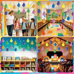 48 Pack VBS 2026 Light Bulb Hanging Swirls Decorations Colorful Paper Spiral Str