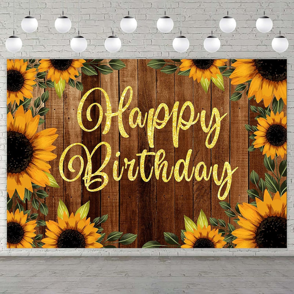 Sunflower Happy Birthday Rustic Wood Banner Backdrop Sunflowers Flowers Fall The
