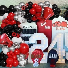 Boxing Birthday Party Decorations – 134pcs Balloon Garland & Inflatable Gloves