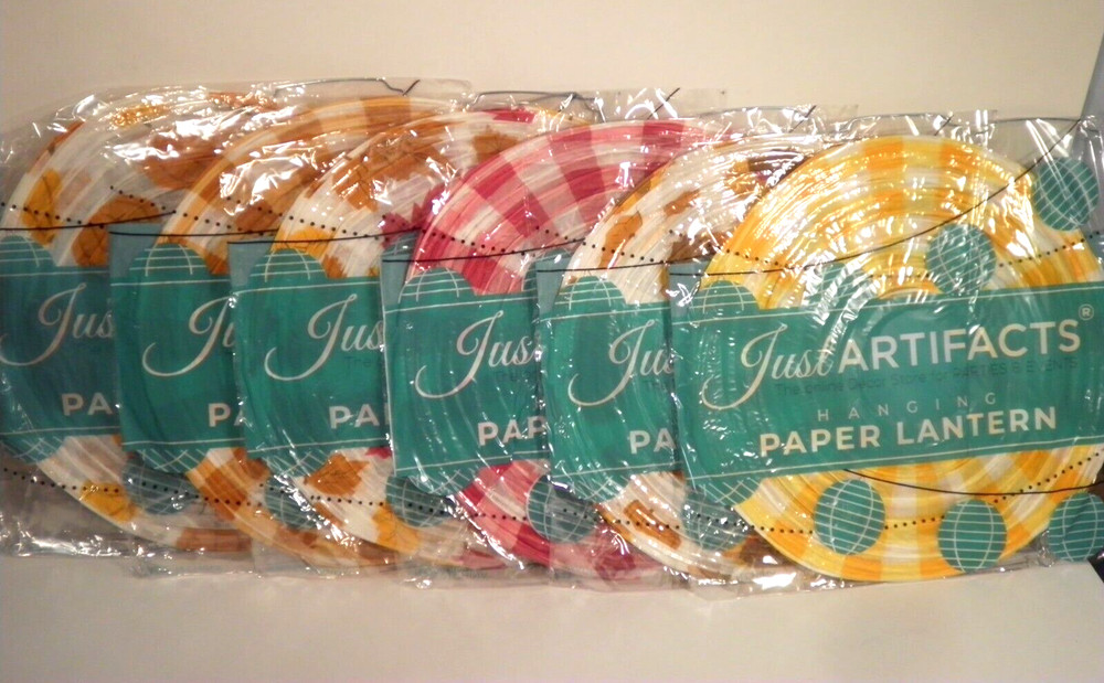NIP Set 6 Paper Lanterns Fall 12″ Just Artifacts Pumpkins Leaves Turkey Hanging