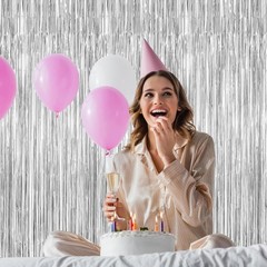 2 Pack Tinsel Backdrop, 3.28 FT x 7.05 FT Birthday Party Decorations, Silver