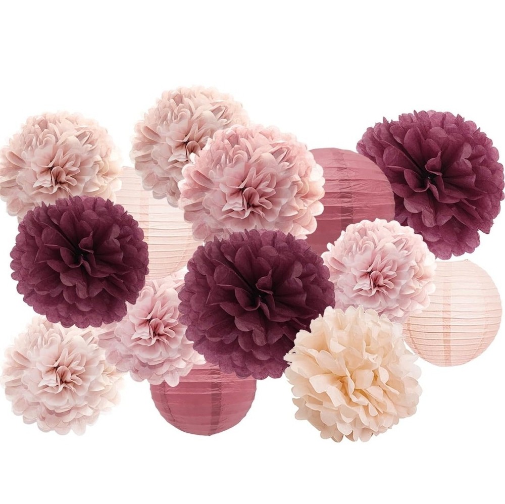Hanging Party Decorations Tissue Paper Pom Poms & Lanterns Decor for Any Occassi