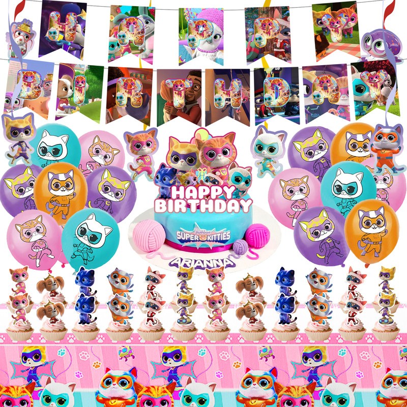 Super Kitties Party Decoration Cat Birthday Supplies Cake Topper Banner Balloons