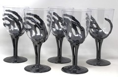 5 Halloween Metallic Black Skeleton Hand Plastic Wine Glasses Goblets Party Bar