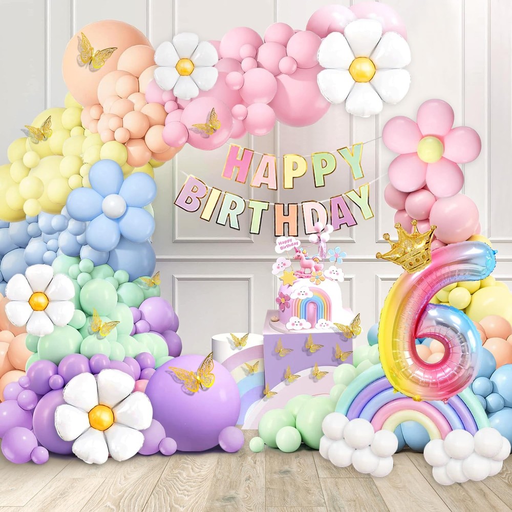 Pastel Balloons 219Pcs Daisy Balloon Garland Kit, 18 10 5 Inch Pastel Rainbow…