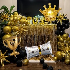 Graduation Decorations Class of 2025 Black and Gold Balloons Arch kit, 120 Pcs C