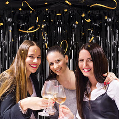 2 Pack 3.2Ft X 8.2Ft Black Tinsel Foil Fringe Curtains, Metallic Foil Tinsel Pho