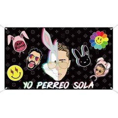 Bad Bunny Rapper Banner – Birthday Party Photo Backdrop, Black – 78.74″ x 45.27″