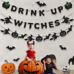 Halloween Decorations – Drink Up Witches Banner and Bat Garland with Witch, P…