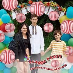 12 Pcs Carnival Circus Decorations Red Red and White Striped Classicl Style