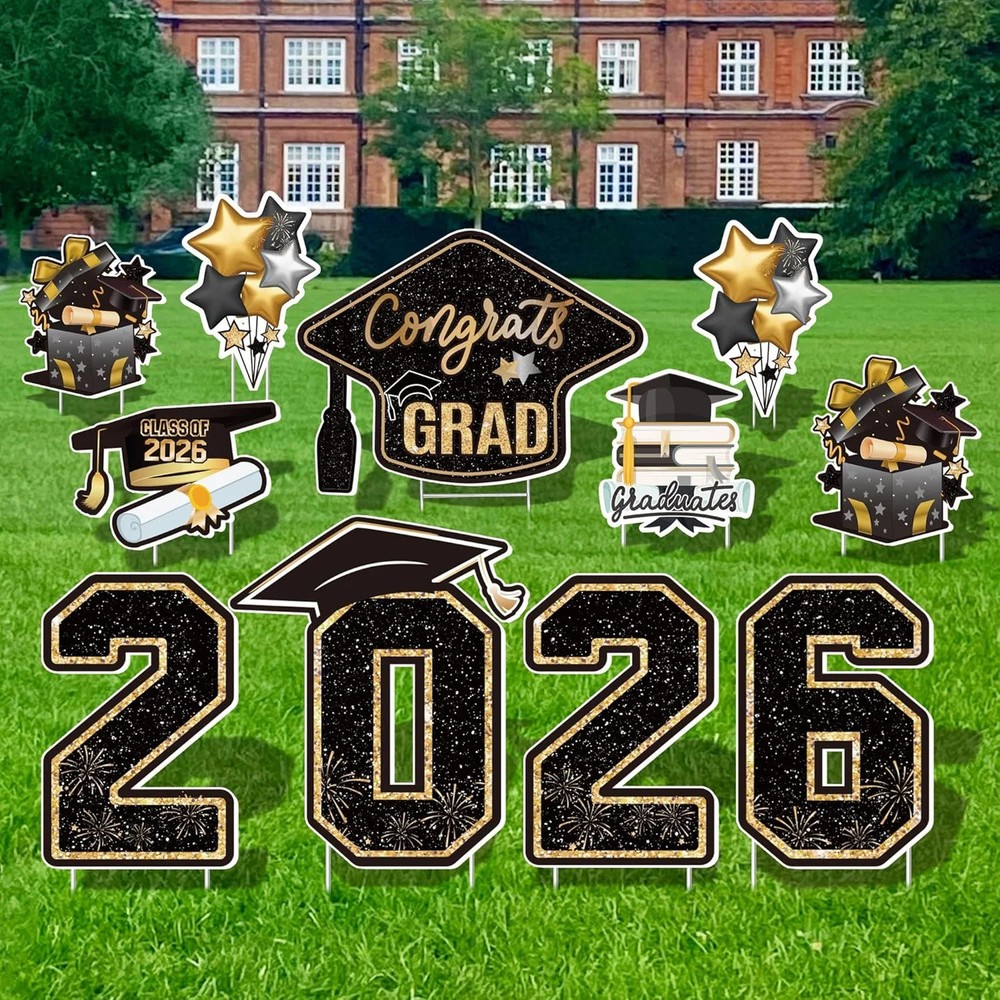 Large 11 PCS Graduation Yard Signs, Class of 2026 Congrats Grad Outdoor Lawn Yar