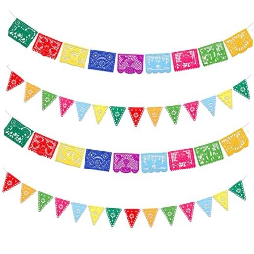 Qpout 4Pack Mexican Party Decorations Banners Blue,Green,Orange,Purple,White