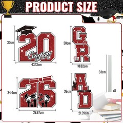 Graduation Yard Sign Class of 2026 Decorations, 4pcs Large Size Red and Black Co