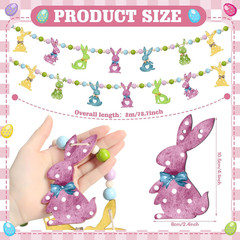 1 Set Easter Mantle Garland 6.56 Ft Wood Bunny Easter Beads Banner Rabbits Hangi