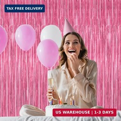 2 Pack Pink Party Decorations, 3.28 FT x 7.05 FT Pink Backdrop, Metallic Tinsel