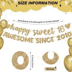 Pre Strung Happy Sweet 16 Awesome since 2010 Banner Glitter Sweet 16Th Birthday