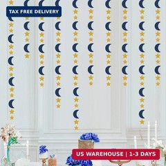 Navy-Blue Gold Moon-Star Party-Decorations Garland – 52Ft Twinkle Little Star Ha