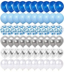 Royal Blue Confetti Latex Balloons, 50pcs 12 inch Light Blue Baby Blue and White
