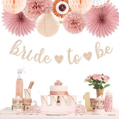 21 Pcs Blush Rose Gold Bridal Shower Decorations Banner Lanterns Pom Poms Set