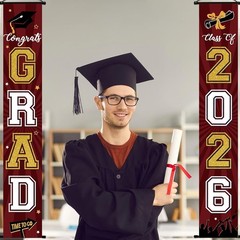 Graduation Party Supplies 2026 Maroon Gold Banner Decor Congrats Grad Porch Sign