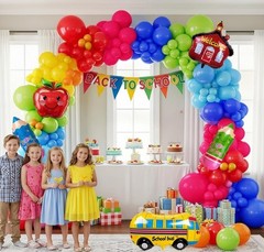 Back to School Balloons Hot Pink and Red Yellow Green Balloon Garland Arch Kit 1