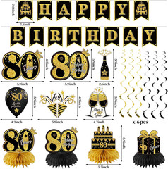 42PCS 80Th Birthday Decoration Kit for Men Women, Black Gold Happy 80Th Bday Ban