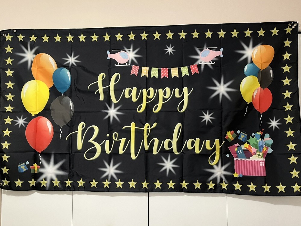 Happy Birthday 3ft x 6ft banner – grommet on each corner for easy hanging