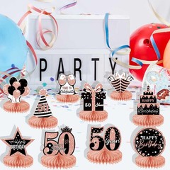 10Pcs Rose Gold 50th birthday decorations Honeycomb Centerpieces for women