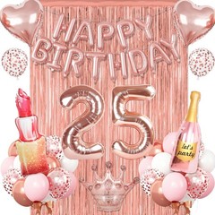 Rose Gold Decorations, Rose Gold 25 Balloon Numbers, Rose Gold Happy Balloons…