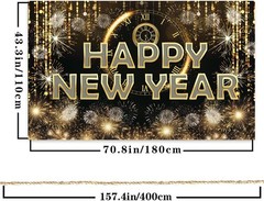 Happy New Year Banner Extra Large Fabric Sign Black Firework Party Decor