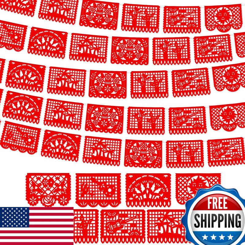 Vitalcozy 4 Pack 59 Ft Mexican Papel Picado Banner Plastic Mexican Talavera