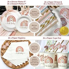 408 PC Boho Baby Shower Set – Backdrop, Balloon Arch, Plates, Napkins & More!