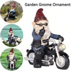 Gnome Riding Motorcycle Middle Finger Statue Funny Biker Garden Decor Lawn Patio