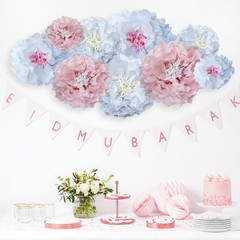 Pink Paper Flowers Decoration Blush Cream Colorful Pom Poms Wall Decor Party