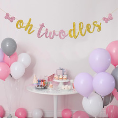 Oh Twodles Banner – Happy 2Nd Birthday Party Decor for Girls – Cartoon Mouse The