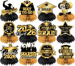 Black and Gold Graduation Table Decorations,12pcs Black and Gold Graduation Deco