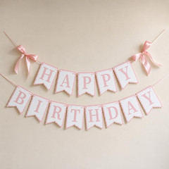 Happy Birthday Banner with Satin Bows, Coquette Bow Birthday Decorations with Ca