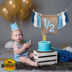 1/2 Birthday Boy Half Birthday Decorations High Chair Banner, 6 Month Girl Ta…