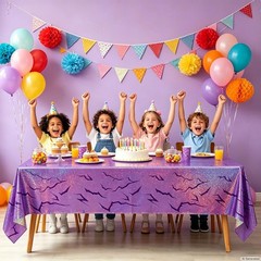 Party Tablecloth Demon Hunters Pink Purple Holographic Birthday Baby Shower