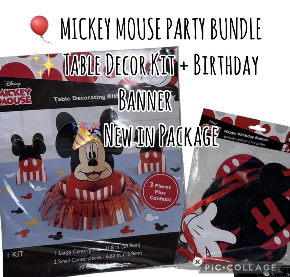 Disney Mickey Mouse Party Decor Kit & Happy Birthday Banner Bundle NIP