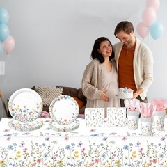 LINHAXM 168PCS Wildflower Party Decorations Spring Floral Baby Multicolor