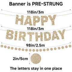Happy Birthday Banner Pre-Strung Glitter Birthday Party Decorations NO Gold