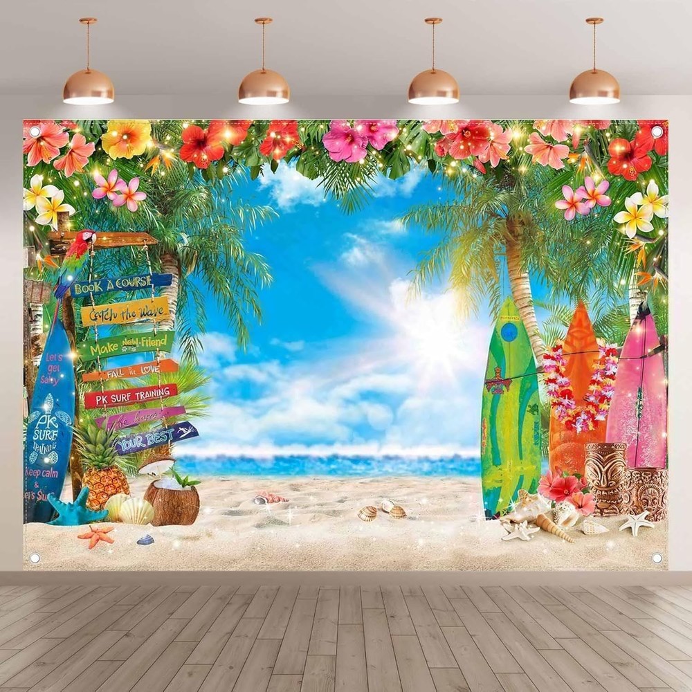 7x5ft Summer Hawaiian Beach Photography Backdrop Tropical Flower Palm Leaves