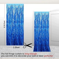 2 Pack 3.28 ft x 6.56 ft Blue Tinsel Curtain Party Backdrop Decorations,