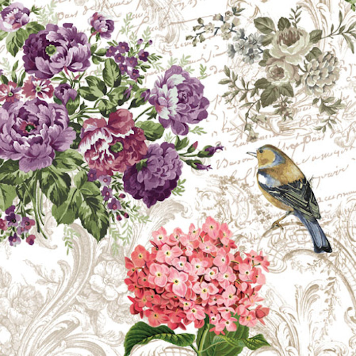 CHARMING GARDEN Paper Lunch Napkins 20pcs Bird Floral Decoupage Craft Pattern